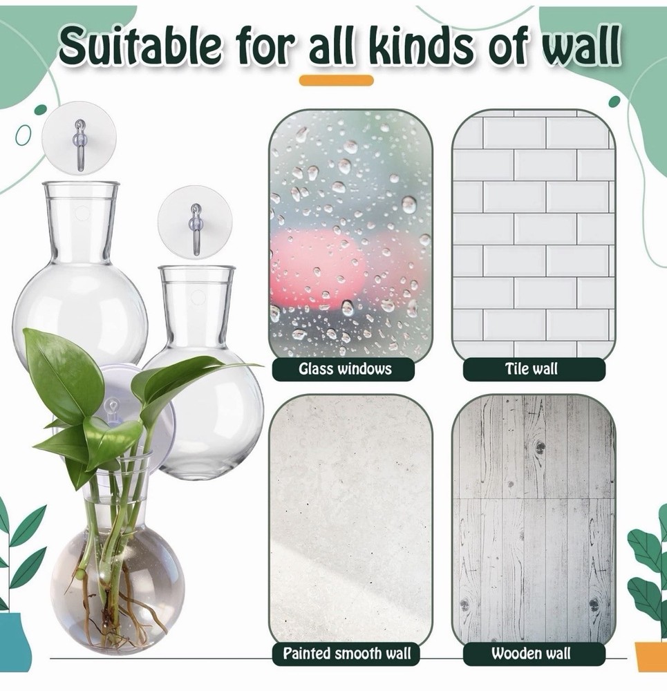 2 Pack Window Propagation Stations Plastic Wall Hanging Planter with Suction ...
