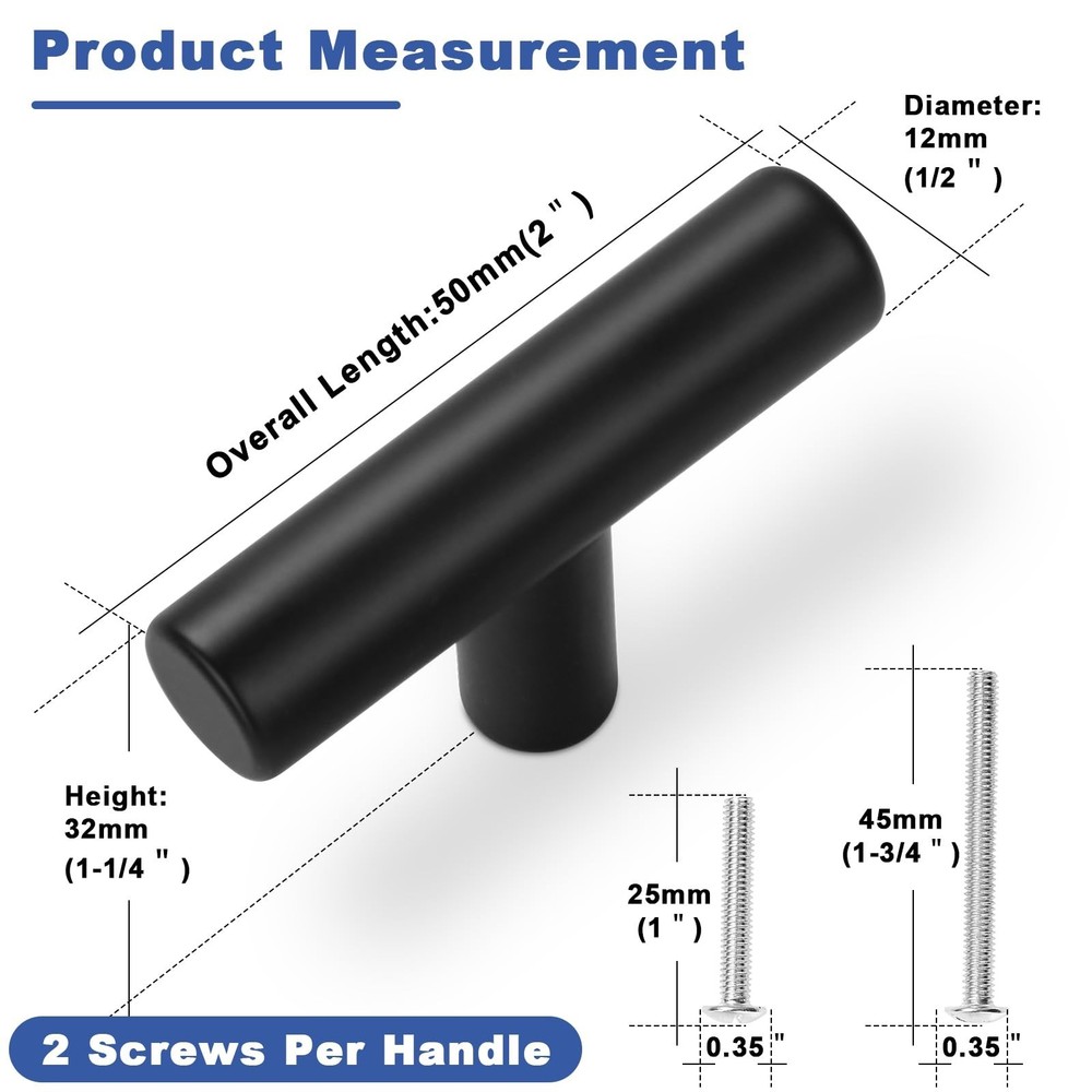 Estmoon 30 Pack Cabinet Knobs Matte Black Drawer Knobs Stainless Steel 2 Inch...