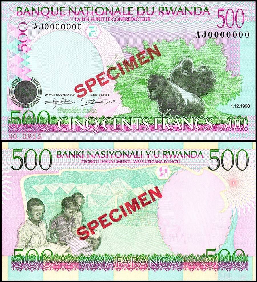 Rwanda 500 Francs, 1998, P-26as, UNC Specimen
