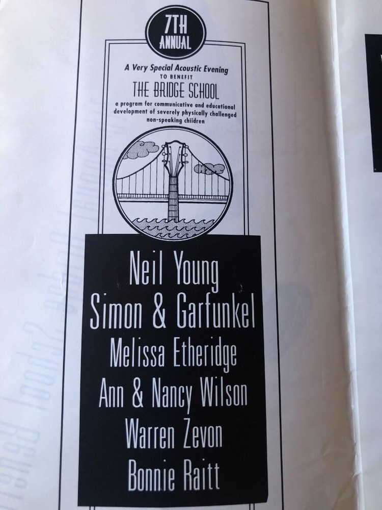 7th Annual Bridge School Benefit Concert Program 1993 Neil Young Warren Zevon