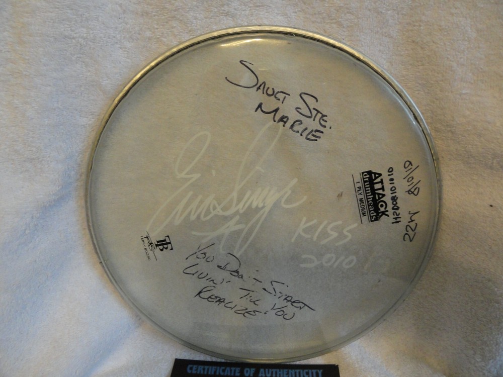 KISS ERIC SINGER Signed DRUM HEAD H.S.O.E TOUR Stage Played W/COA