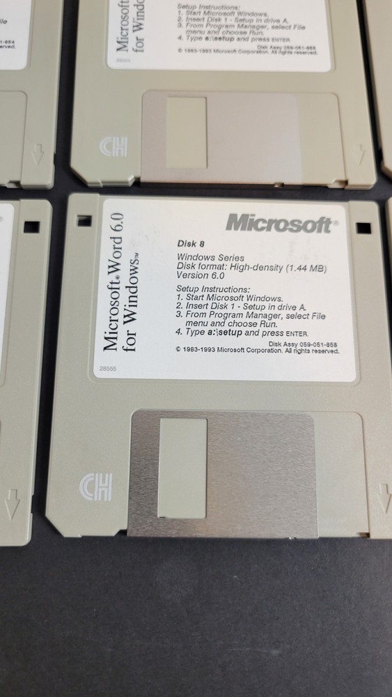 Microsoft Word 6.0 Full Windows Set 9-Disk Floppy Vintage
