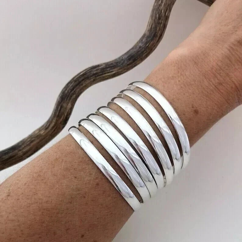Set Of 7 Bangle Solid 925 Sterling Silver Handmade Statement All Size Bangle P01