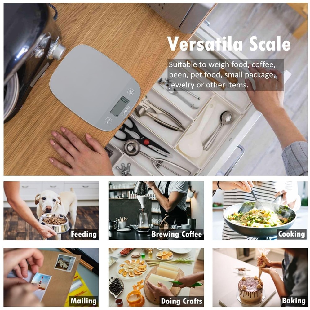 Sleek Kitchen Food Scale with Smart Tare Function and LCD Display - 11lbs