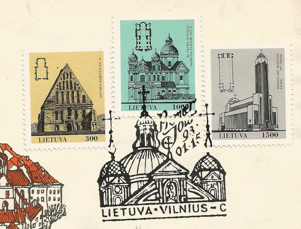 1993 LITHUANIA VILNIUS & KAUNAS CHURCHES FIRST DAY COVER
