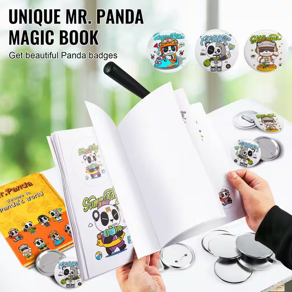 Button Maker Machine, Multiple Sizes 1+2.25 In. Badge Punch Press Kit, Children
