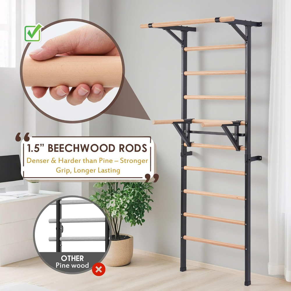 Solid Beechwood Stall Bar – Wall-Mounted Gymnastics Wall Ladder, Durable Beech W