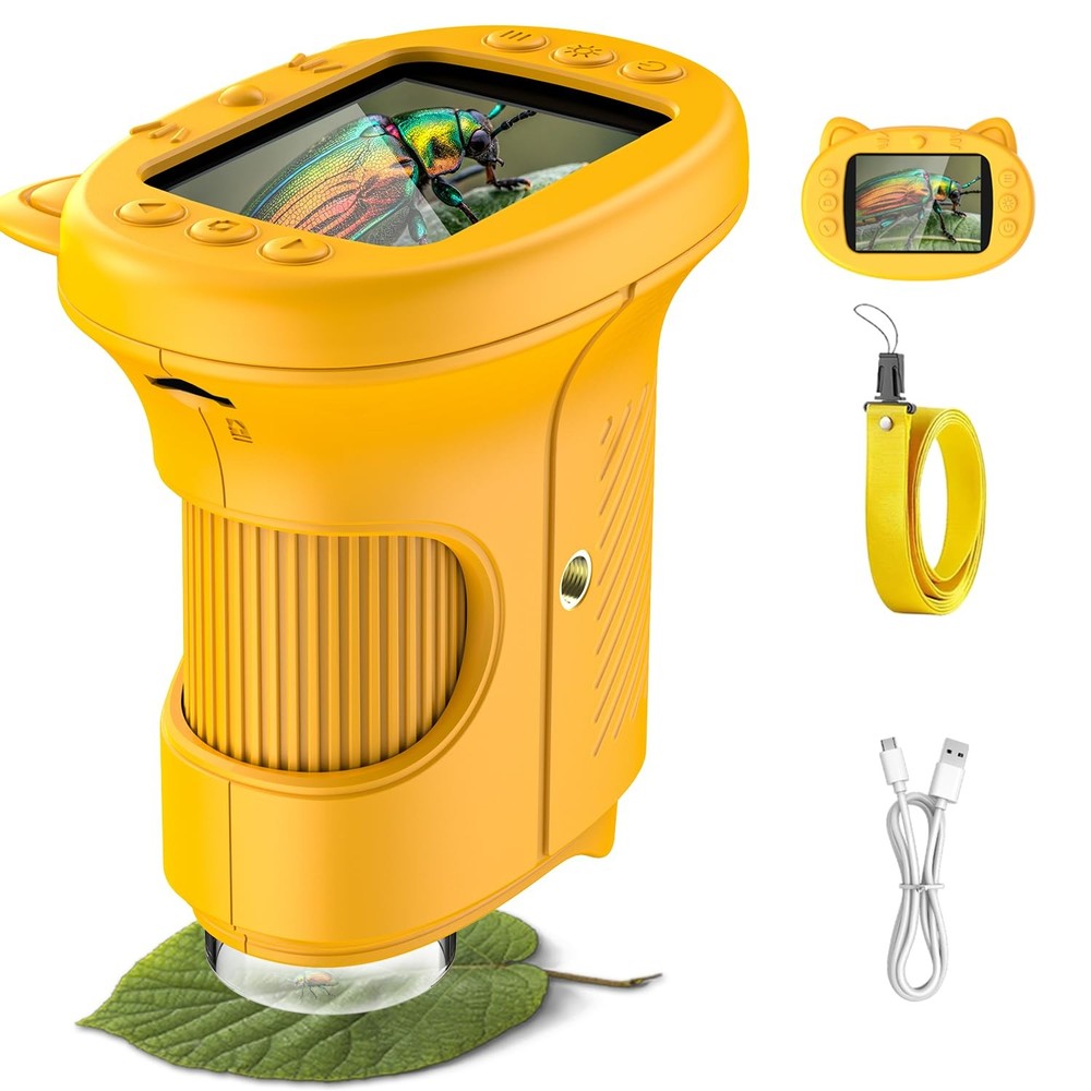 Kids Microscope, 1000X Portable Mini Pocket Microscope with 2.4″ IPS Screen & 8.