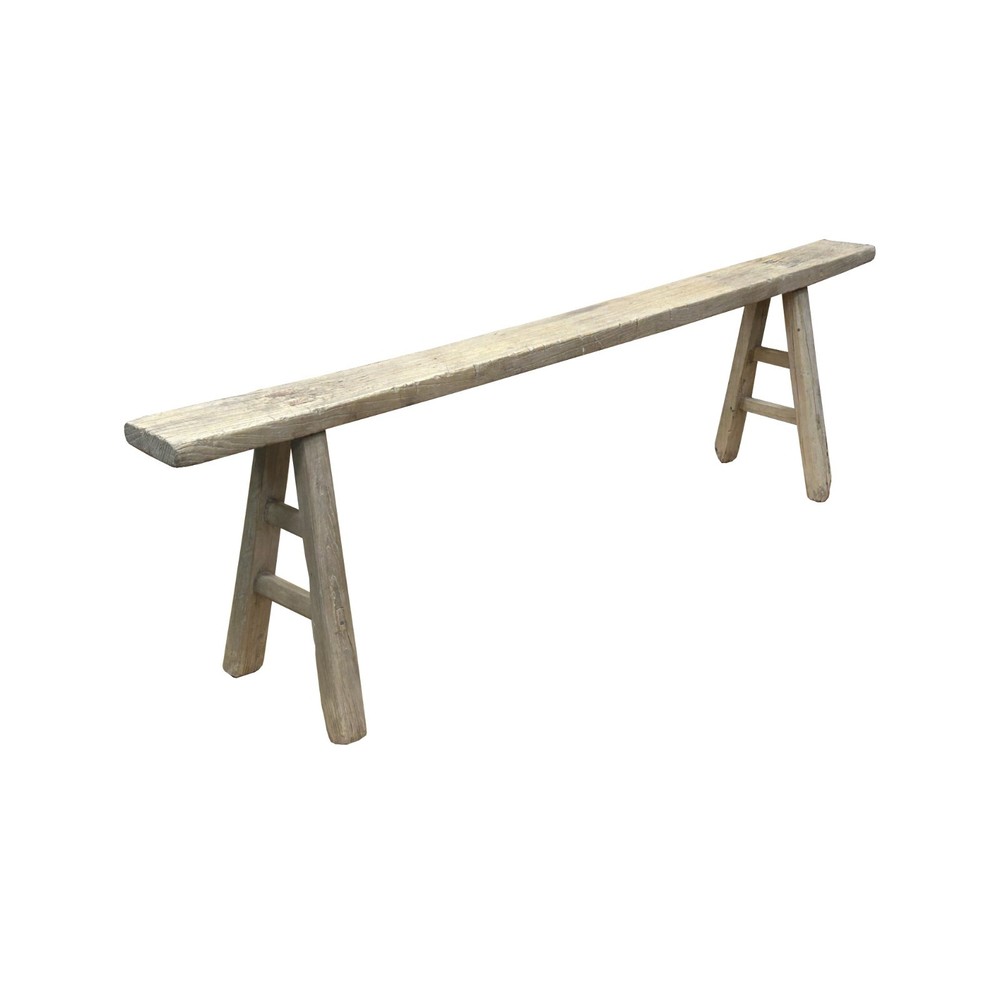 Raw Rough Wood Grain Rectangle Long Slim Stool Bench Side Table ws4641