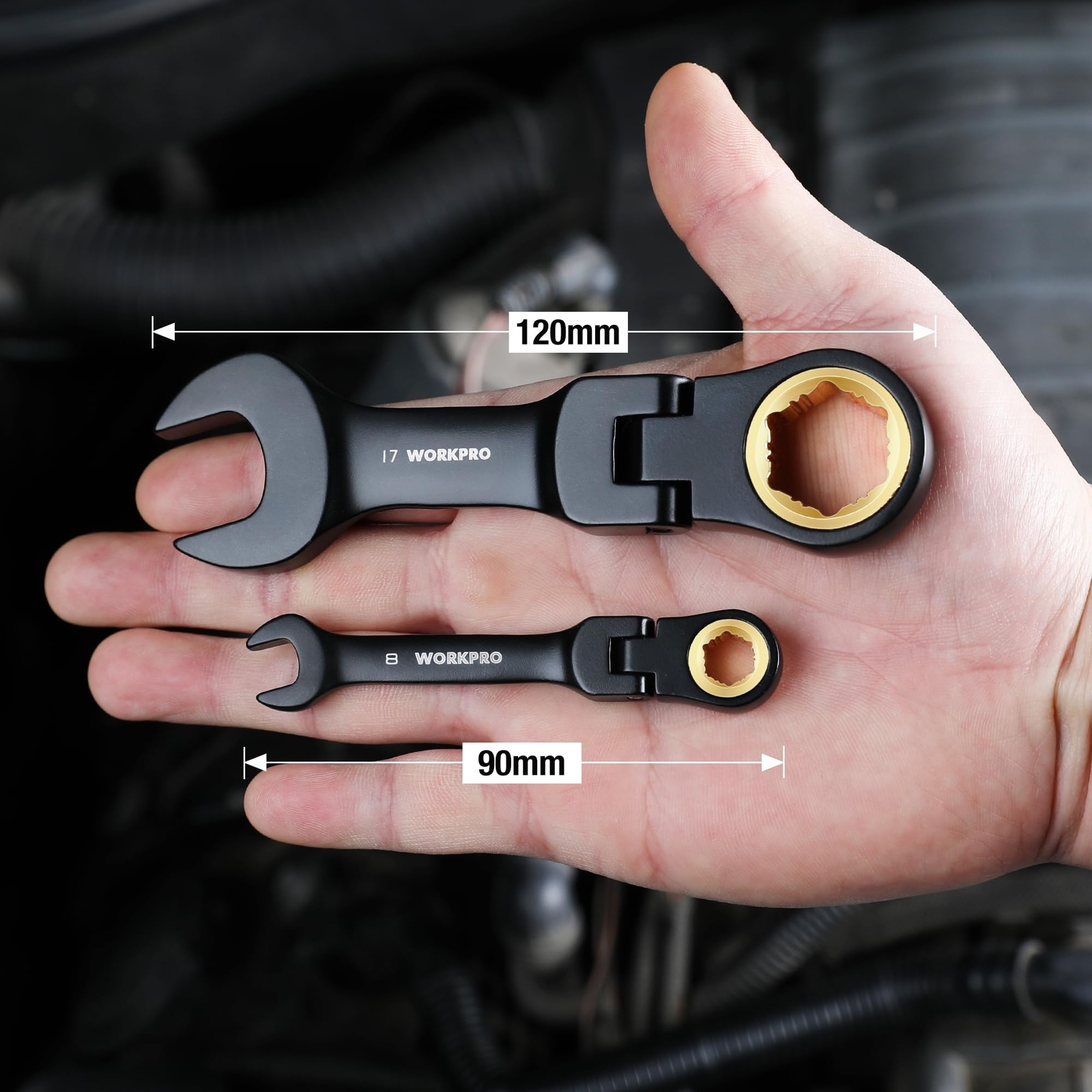 WORKPRO 8-Piece Stubby Anti-slip Ratcheting Combination Wrench Set 8-17mm Metric