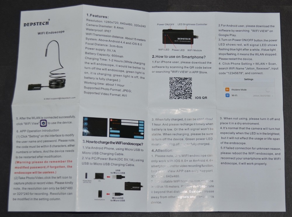 WIFI Borescope Endoscope Semi-Rigid Camera by DEPSTECH Used