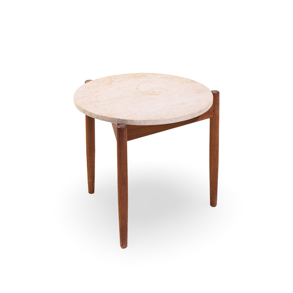 Jens Risom Mid Century Travertine Top Side End Table