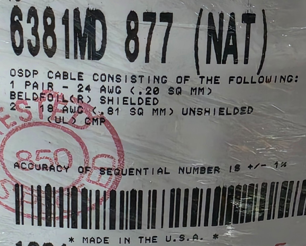 Belden 6381MD 24/1P + 18/2C OSDP Reader Access Control Cable CMP White /50ft