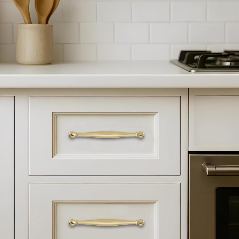 khtumeware 5 Pack 10inch(256mm) Hole Center Brushed Brass Cabinet Pulls Solid He