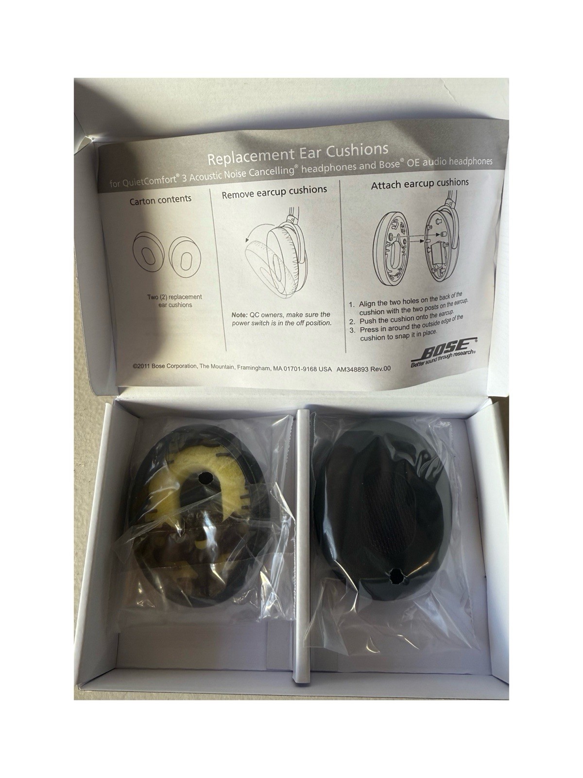 Genuine Original OEM Bose Replacement Ear Pads Cushions QC3 Headset/Headphones