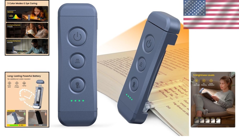 Compact USB Rechargeable Reading Light with 3 Amber Modes – Travel Friendly