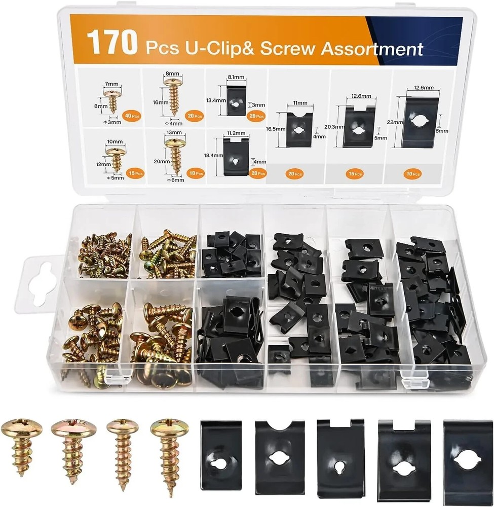170pcs  U Clip nut Speed Fasteners Self Tapping Screw Spire Clips