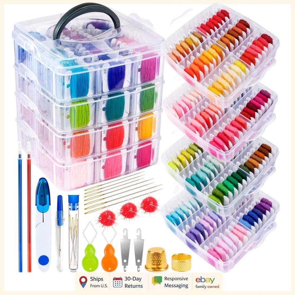 262-Piece Multicolor Embroidery Thread Set with Sewing Tools and Storage Box