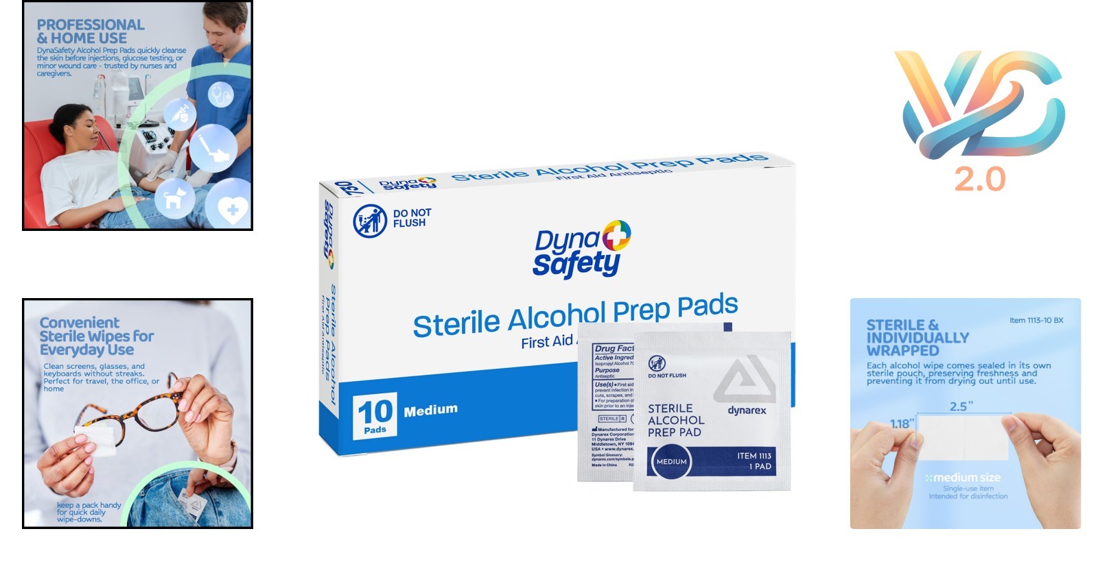 DynaSafety Sterile Alcohol Prep Pads 70% Isopropyl Individually Wrapped 10 Pack