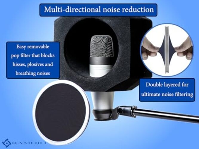 Microphone Isolation Shield with High-Density Foam – Adjustable Sound black