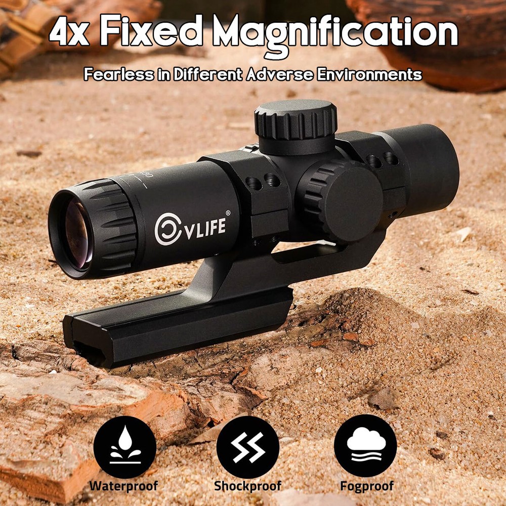 Compact 4x30 Rifle Scope Illuminated Customized-Dot Reticle w/ 30mm Offset Mount