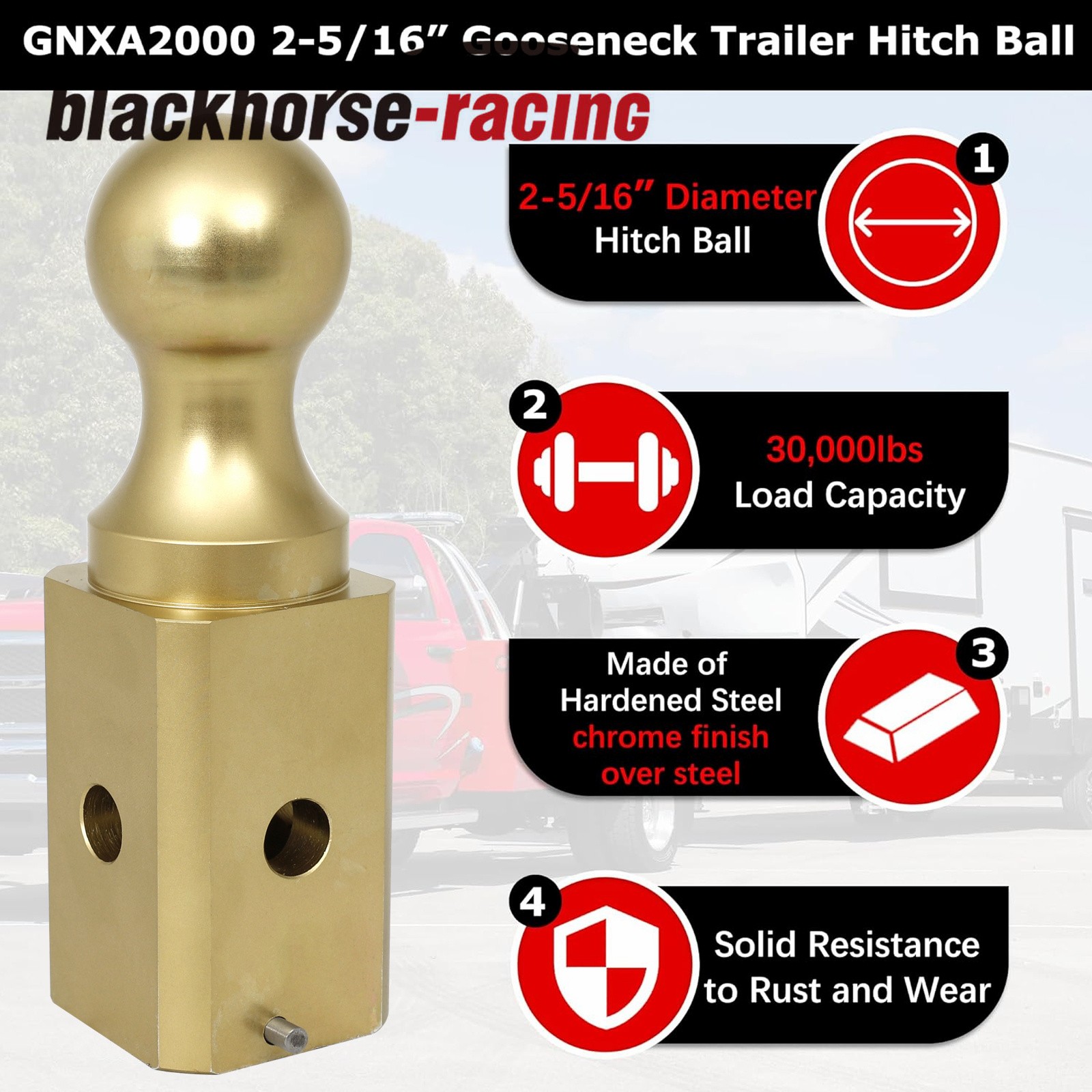 GNXA2000 Gooseneck Ball Hitch Turn Over Ball 2-5/16” fits B&W Trailer Hitches