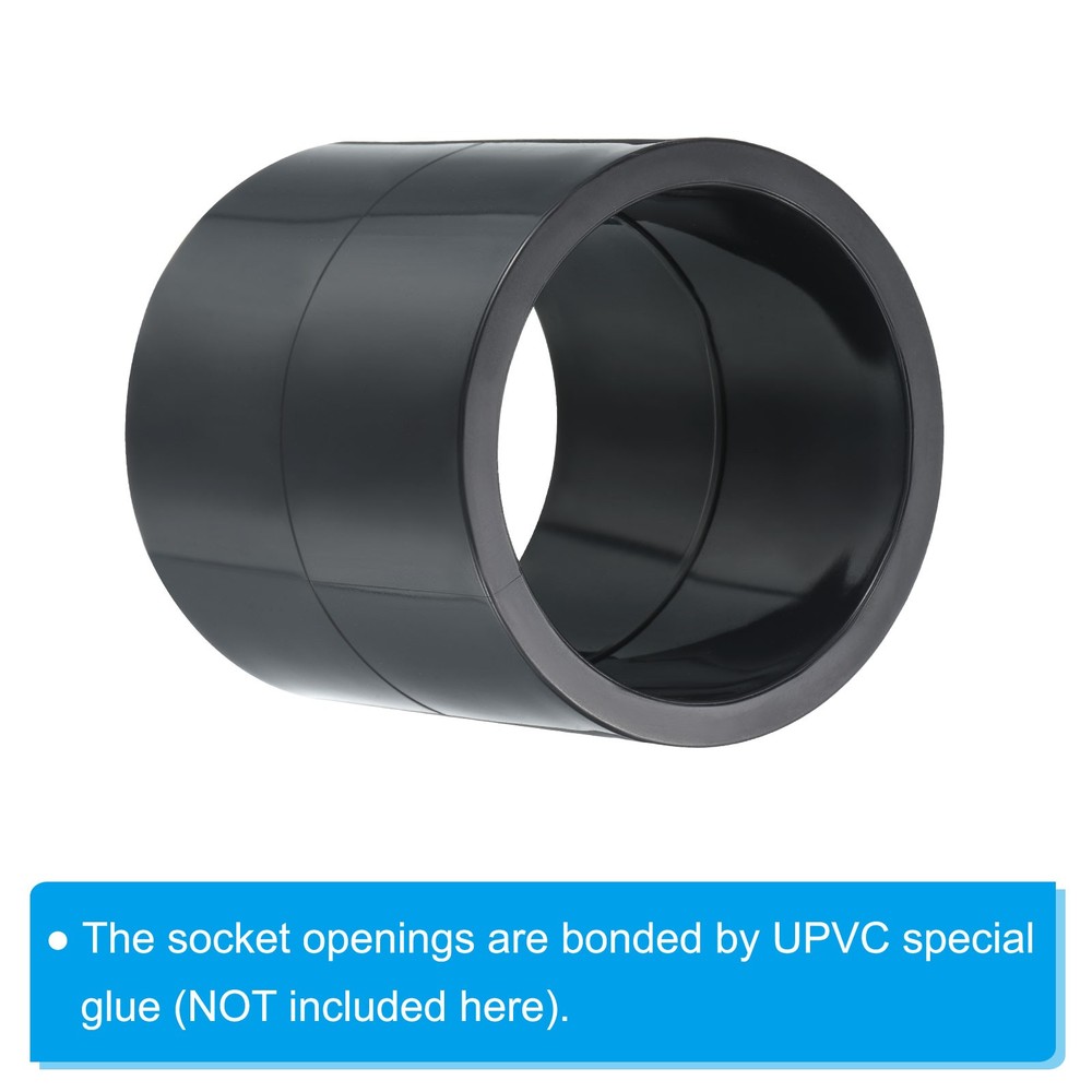 UPVC Pipe Fitting 63.5mm 2.5" Socket, 1pc Straight Joint, Dark Grey