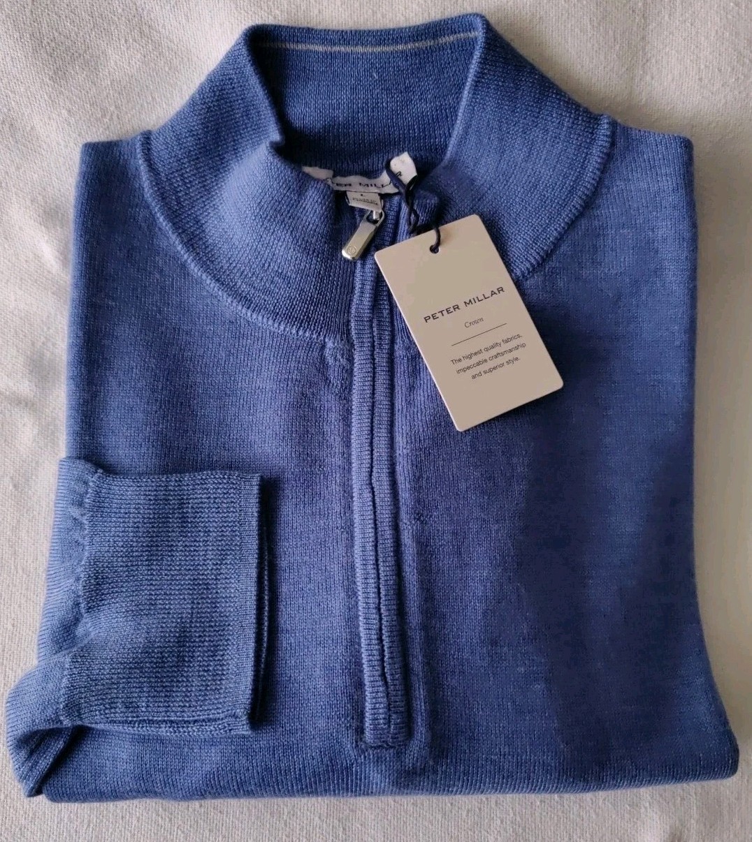 NWT MEDIUM Peter Millar Autumn Crest Quarter Zip Sweater Blue MSRP $230