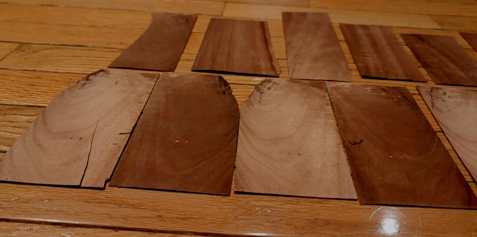 8 pieces Koa wood veneer 2" x 6" & 3" raw some 1/42" + 9 more pieces cracks