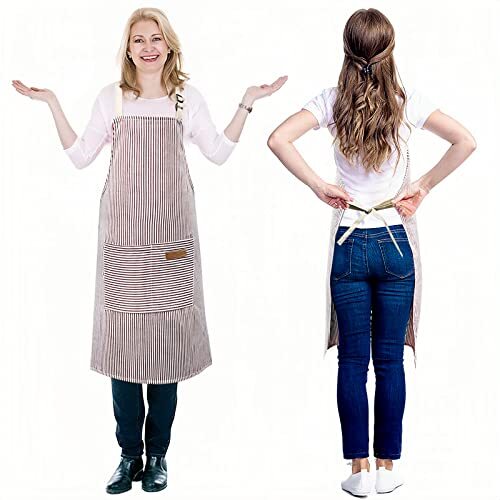 2 Pack Apron, Cotton Cooking Kitchen Aprons, Adjustable Bib Apron with 2