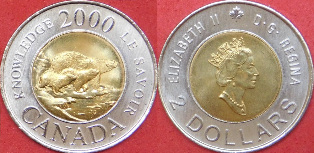 Brilliant Uncirculated 2000 Canada Knowledge 2 Dollars From Mint's Roll