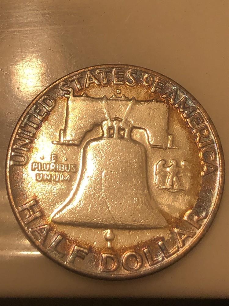 1954 D franklin half dollar Rainbow Toned