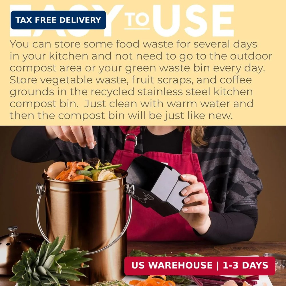 EPICA Countertop Compost Bin Kitchen | 1.3 Gallon | Odorless Composting Bin with
