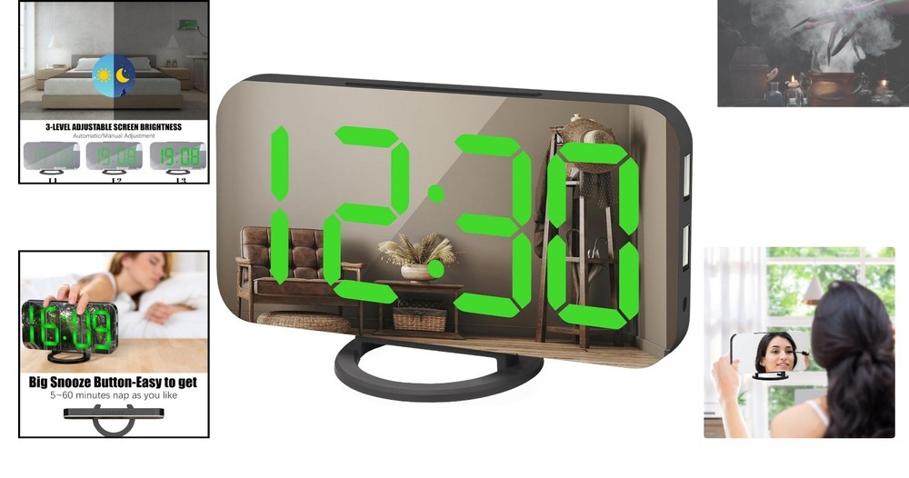 Stylish Mirrored Alarm Clock with Easy Operation & Enhanced Visibility - 6.7”