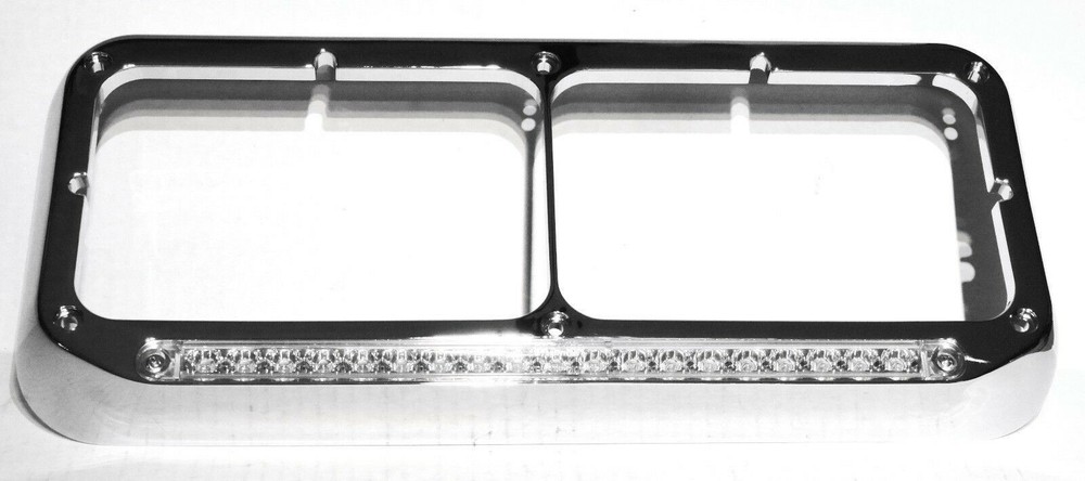 Dual Rectangular Headlight Bezel Clear Lens 19 Amber LEDs Plastic UP#32359 Pair