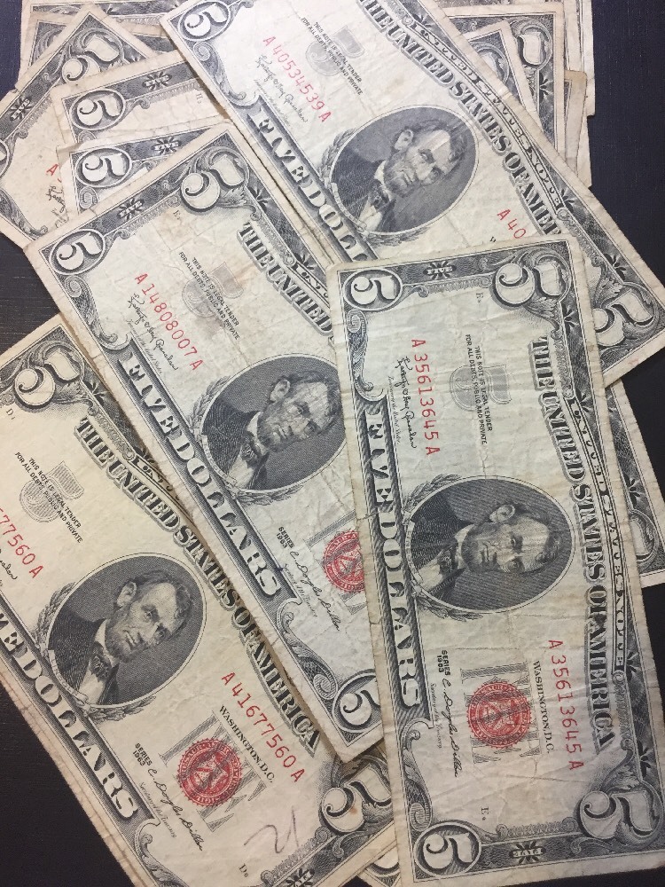 1963 Well Circulated Five Dollar Bill $5 • 1963 Five Dollar Note • Buying 1 Bill