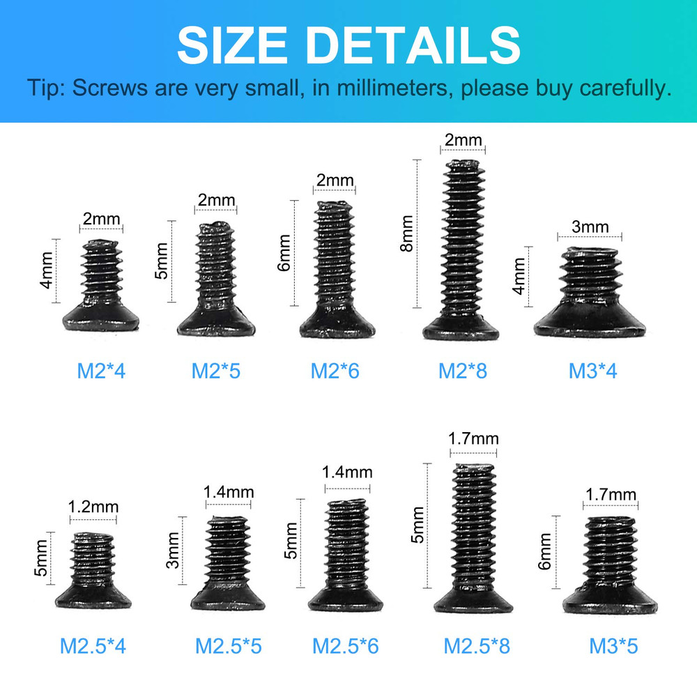 500Pcs M2 M2.5 M3 Laptop Notebook Computer Replacement Screws Kit, PC Flat Head