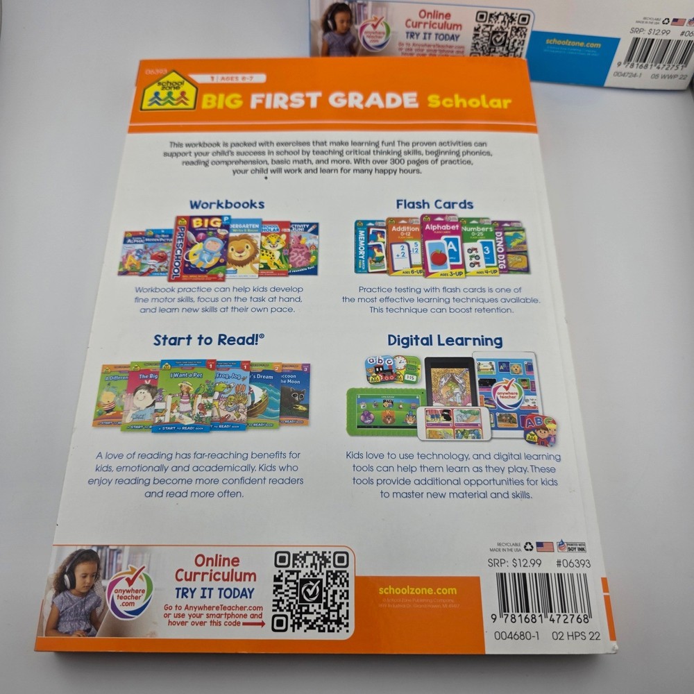 School Zone Big Kindergarten & First Grade Scholar Workbook Bundle 2 Books