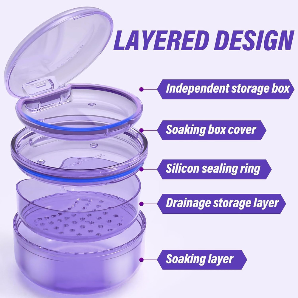 Denture Case, 2PCS Retainer Case with Strainer Basket, 2 in 1 Denture Bath Case