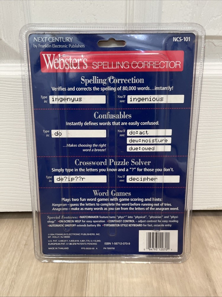 NEW 1994 Franklin Webster's Spelling Corrector Plus NCS-101 Pocket Size Compact