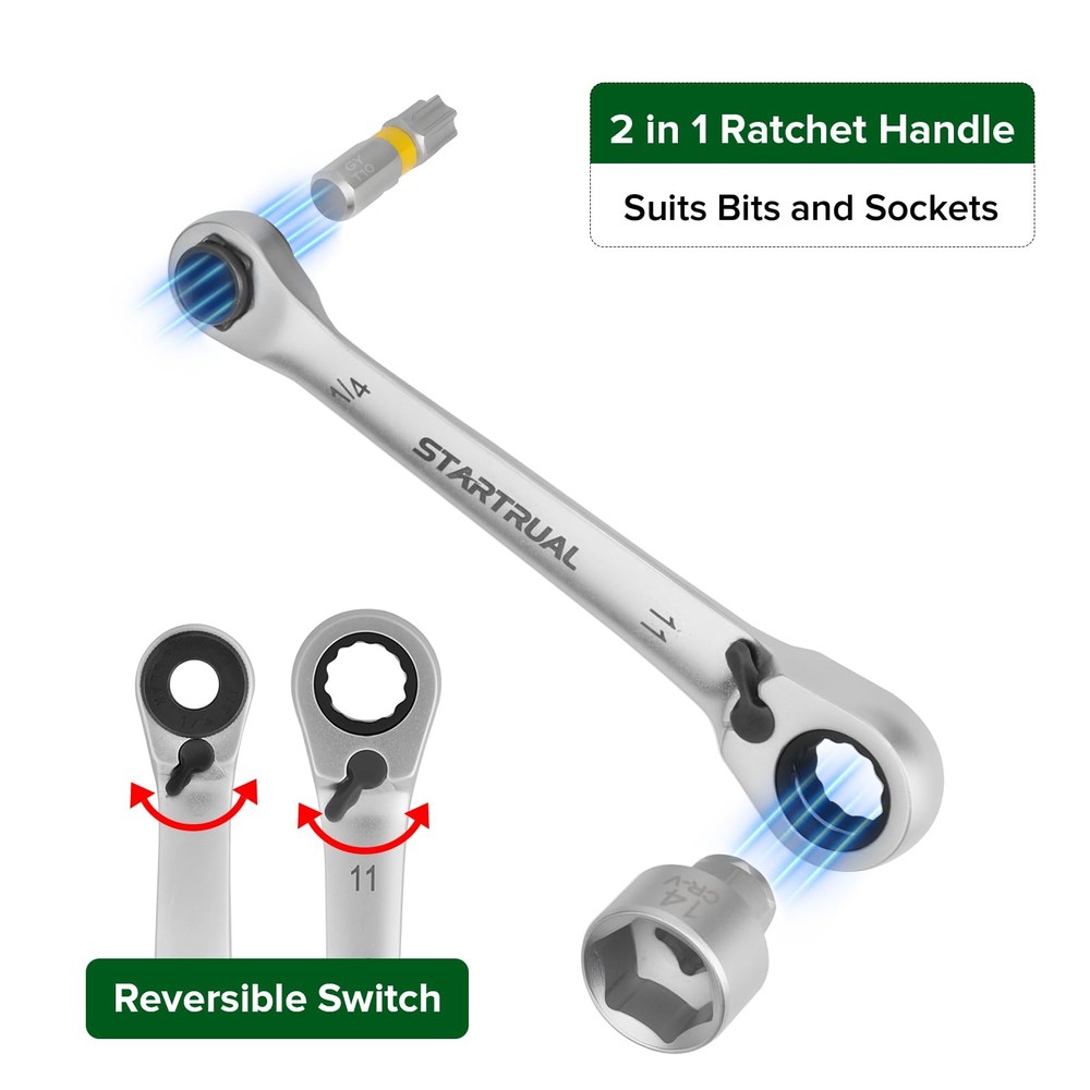31-Piece 1/4" Mini Ratchet Set, Right Angle Screwdriver, Pass Through Socket, Lo