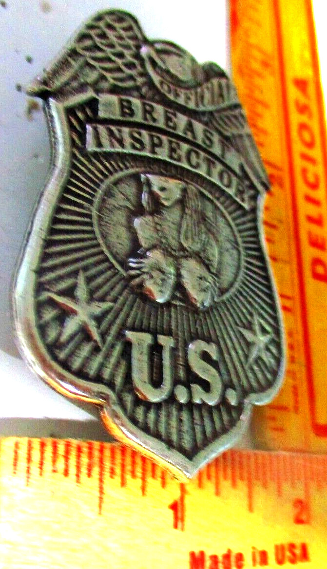 Breast Inspector badge pin vintage collectible old biker vest hat pinback large