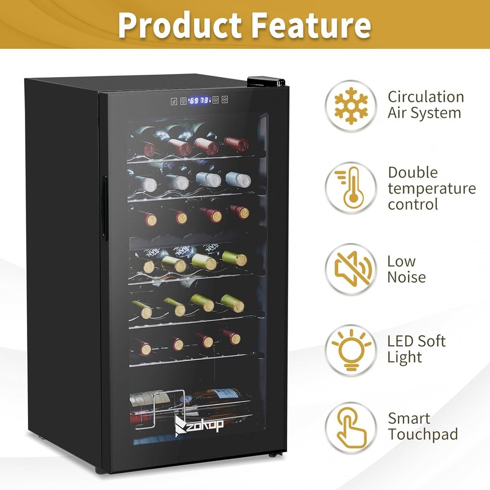 28-Bottle Dual Zone Compressor Wine Cooler,Freestanding Compact Mini Wine Fridge