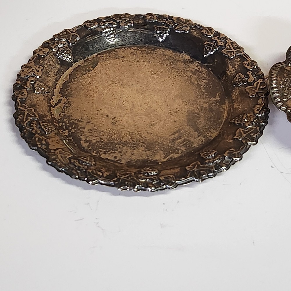 Two Small Silver Plated Trinket/ Dishes Grape Pattern Hong Kong