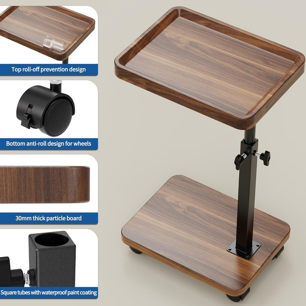 C Table End Table Adjustable Height 360°Swivel TV Tray Table Small Spaces Side