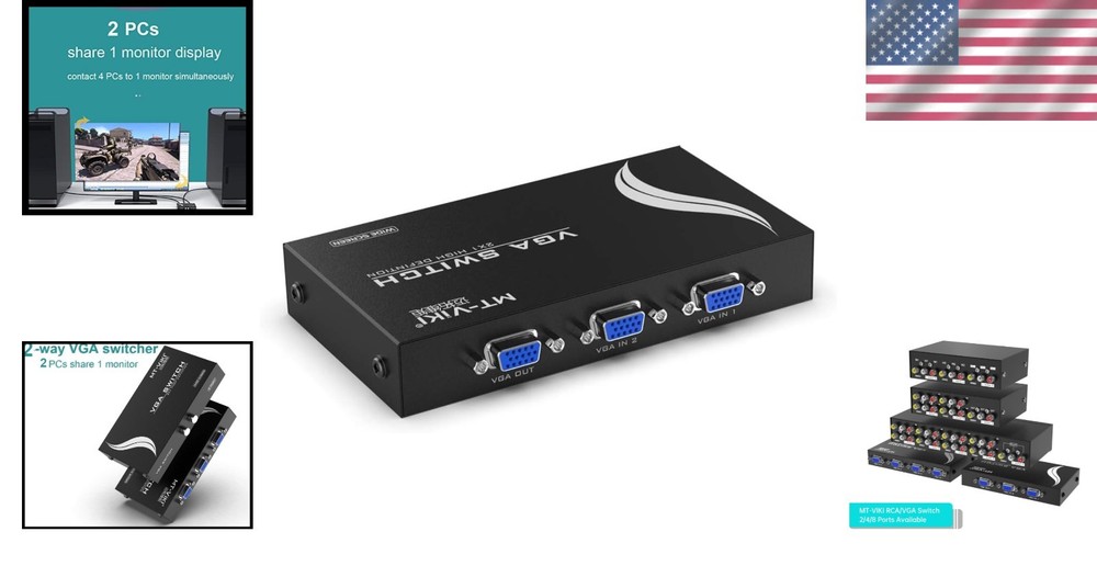 2 Port VGA Switch Video Selector Box - 2 Input 1 Output for Monitors