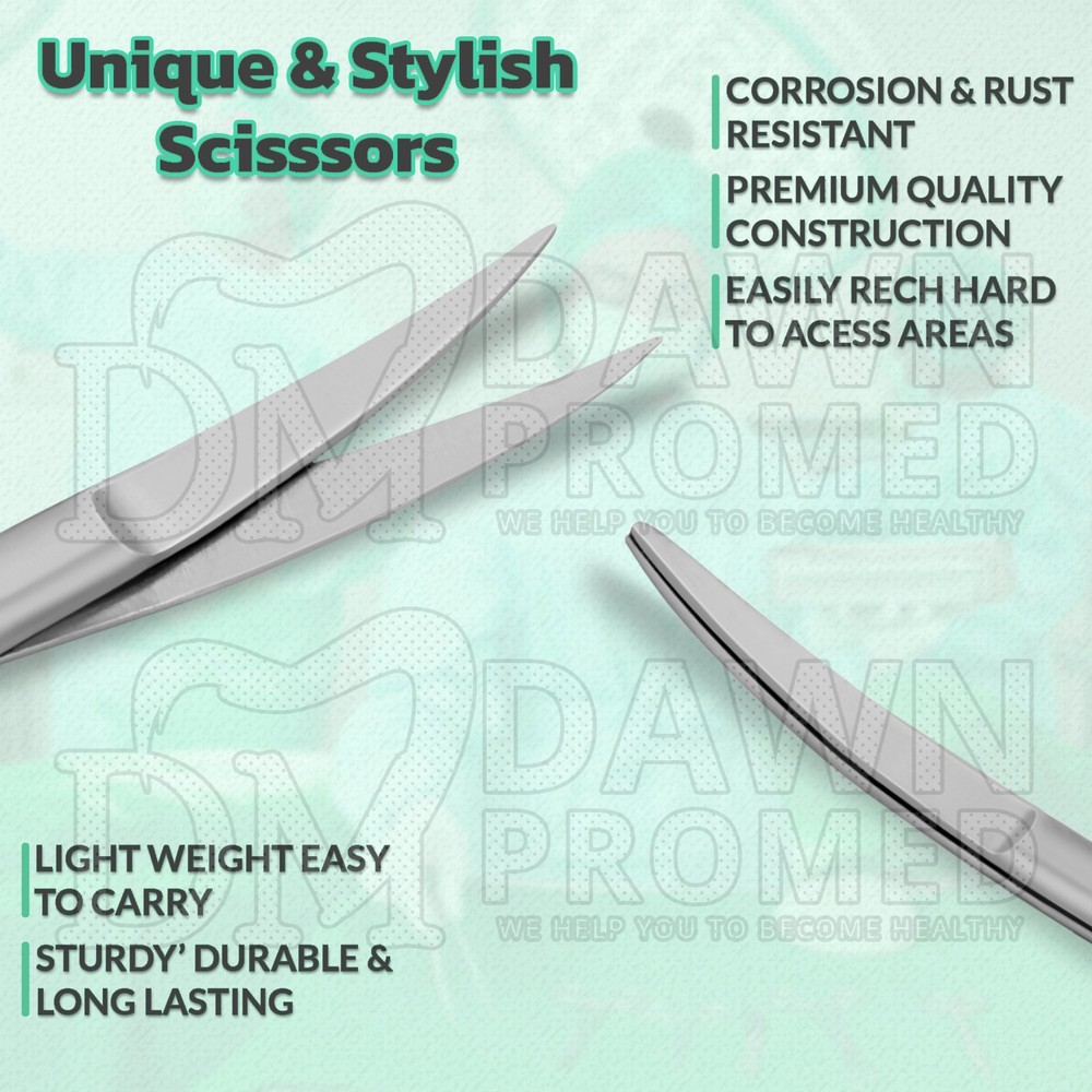 3 Pcs Iris Scissors 3.5” Curved Round Pattern Dental Veterinary Surgical Set