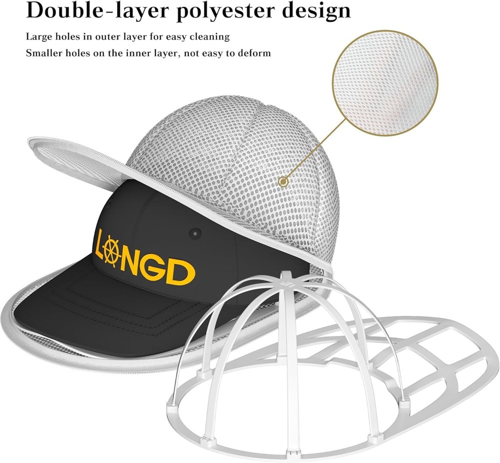 Hat Washer Cage with Snap Lock - Machine/Dryer Safe Compact Hat Cleaner for B...