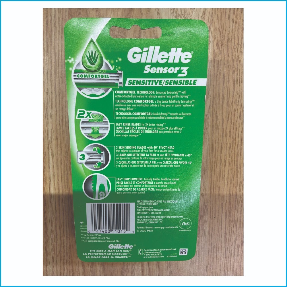 Gillette Sensor3 Sensitive Disposable Razors 4 Pack ComfortGel Pivot Head