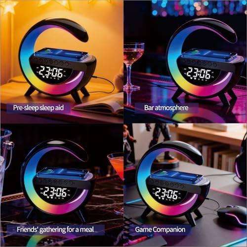 Smart Wireless Charging Table Lamp, Multifunctional Bluetooth Speaker & biack